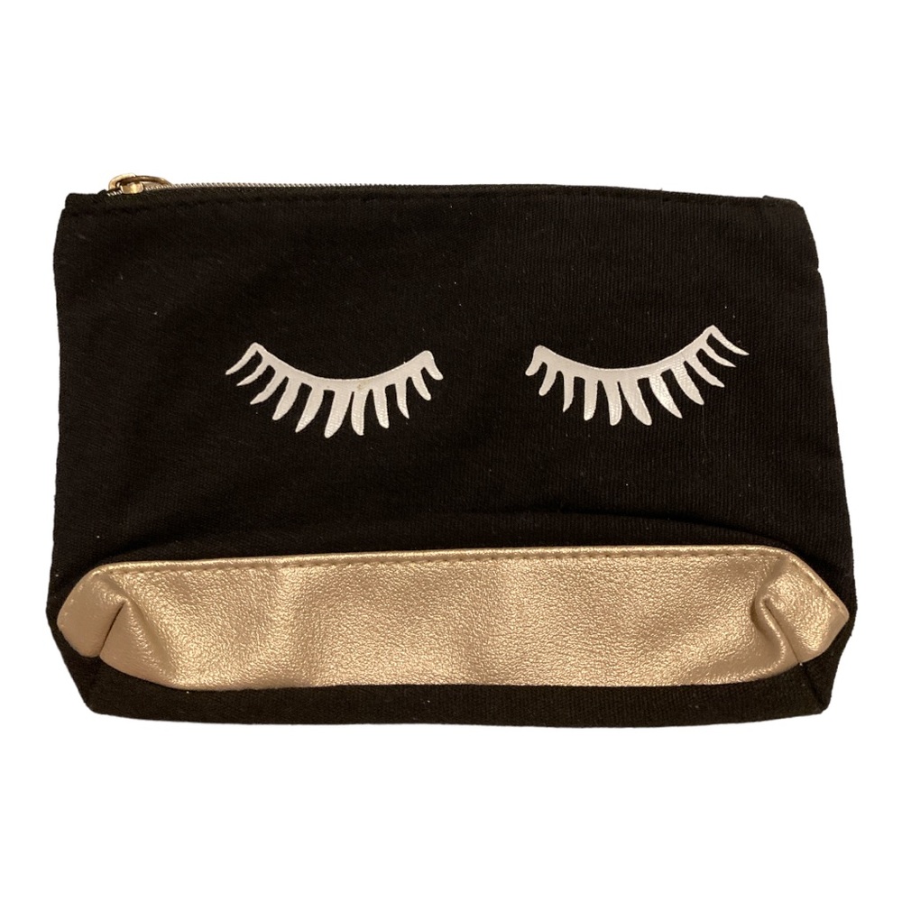 Black cosmetic bag zipper closure pink inside brand new